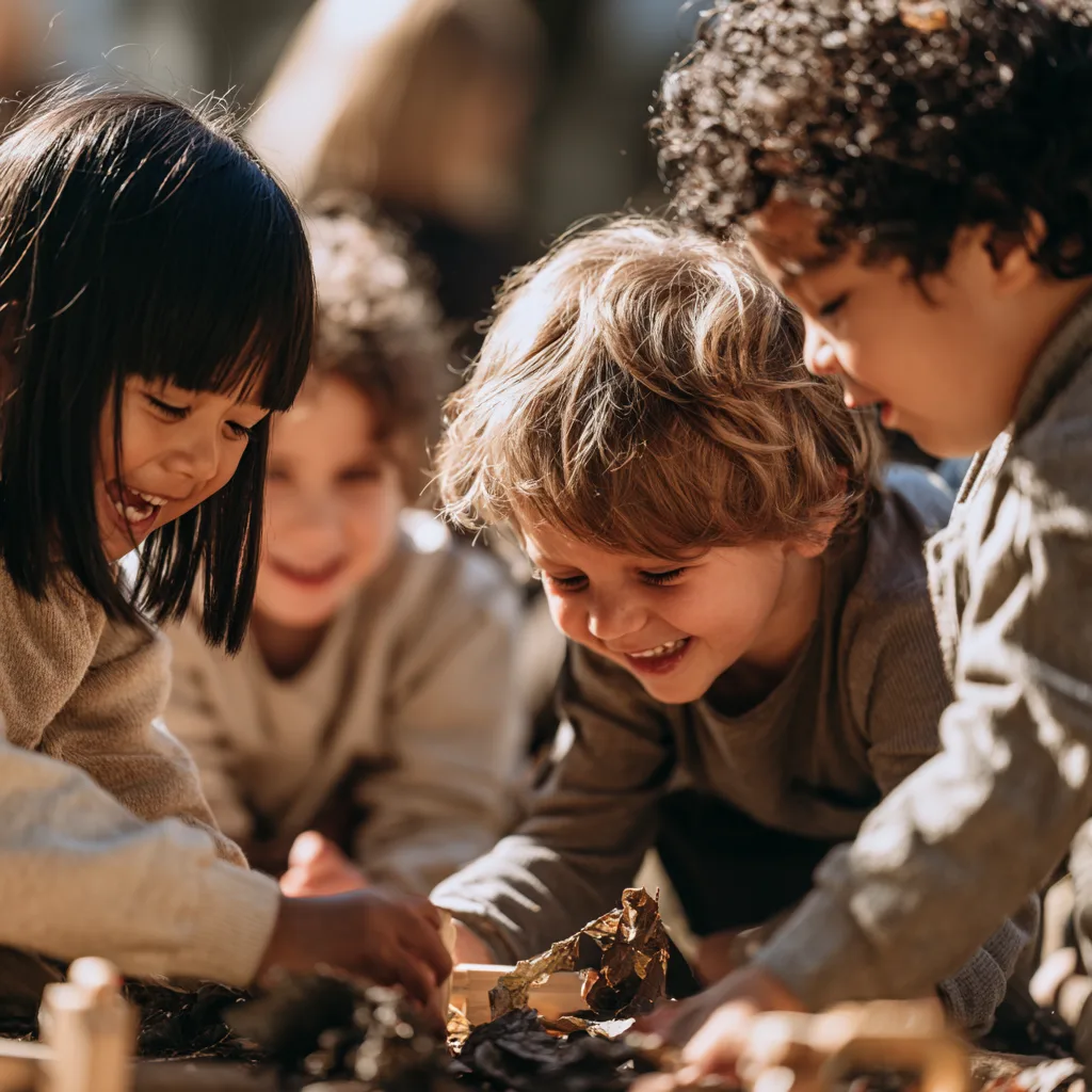 KI-generiertes Beispielbild: Kinder spielen gemeinsam draußen